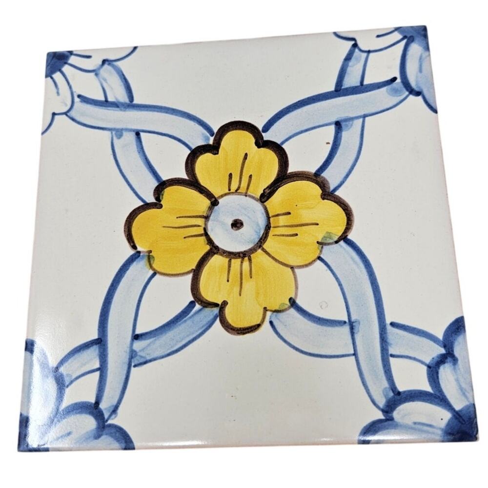 NEW Viuva Lamego Hand Painted Tile Trivet Azulejo Pintado A Mao Flower Portugal